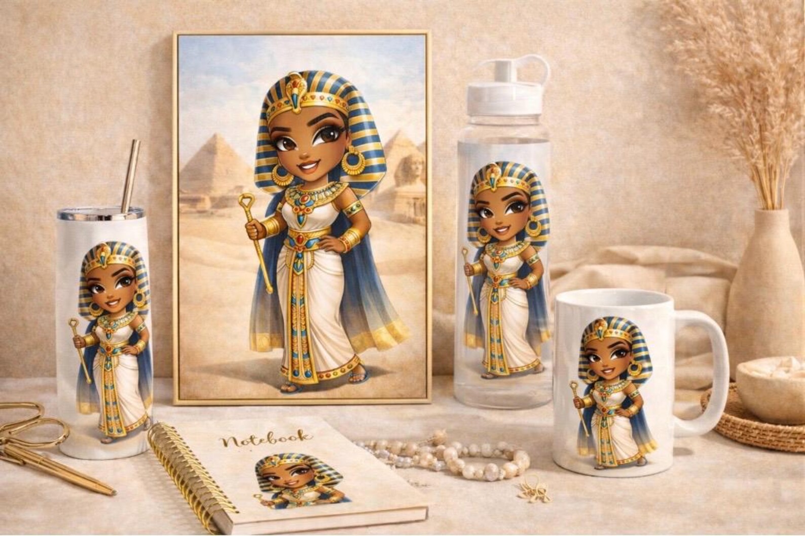 Egyptian Queen Chibi Art | Pyramids Printable Wall Art | Ancient Egypt ...