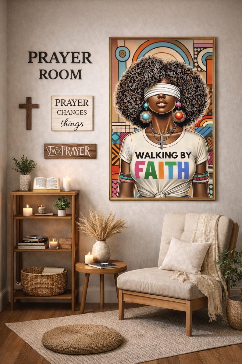 Walking by Faith | Black Woman Christian Wall Art | Afrocentric Faith ...