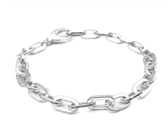 Oval Link Charm Bracelet, Sterling Silver