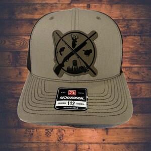 Hunting Fishing Outdoor Life laser engraved leatherette patch Richardson 112 snapback cap
