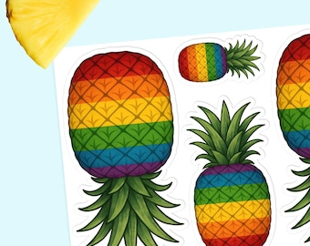 Pride Upside Down Pineapple Stickers | Gay Men Pineapple Swinger Stickers | Gay Hotel, Cruise & Travel Pride Swinger Stickers