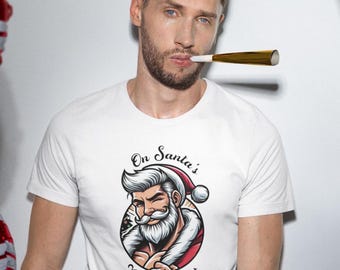 On Santa's Naughty List Tee | Gay Christmas Festive Tee | Gay Xmas Tee | Gay NSFW Santa T-shirt