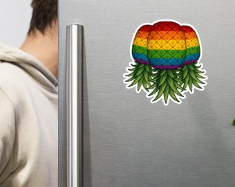 Pride Upside Down Pineapple Magnet | Gay Men Pineapple Swinger Magnet | Gay Hotel, Cruise & Travel Pride Swinger Magnets