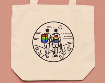 Eco Tote Bag for Adventurous Gay Travelers | Eco friendly LGBTQ tote bag | Gay Pride Tote Bag