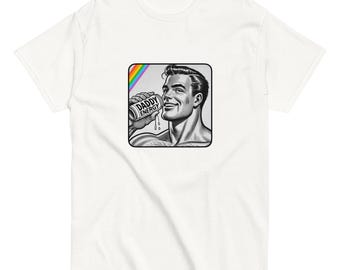 Vintage "Daddy Energy" T-Shirt with Rainbow Stripe - Bold & Playful Gay Pride Design