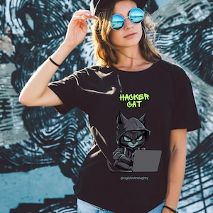 T-shirt programmeur T-shirt homme femme femme T-shirt de codage unisexe Geeks Nerds Développeurs Codeur informatique Idéal cadeau technique Cat Hacker