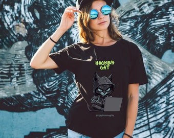 Programmierer T-Shirt Männer Frauen Damen Unisex Coding T-Shirt Geeks Nerds Entwickler Computer Coder Ideales Tech Geschenk Katze Hacker