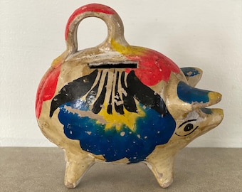 Vintage Hand Painted Mexican Piggy Bank