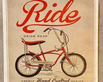 Vintage Style Bicycle Advertisement on Canvas Banana Seat