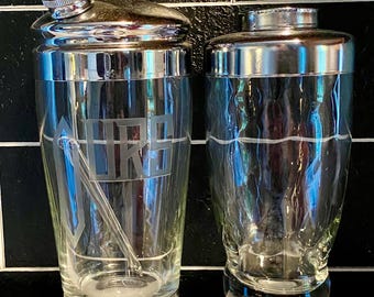 Vintage MCM Cocktail Shaker Set Glass & Stainless Steel