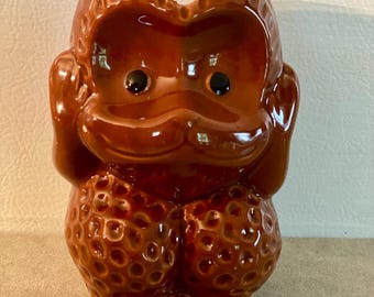 Vintage Ceramic Monkey Tiki Mug Hear No Evil