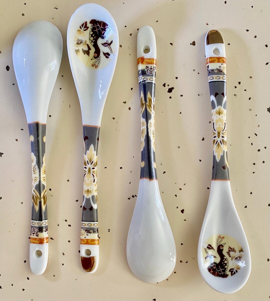 Vintage Asian Peacock Porcelain Spoon Set of 4 - Etsy