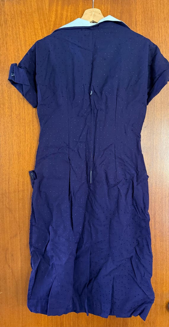 Vintage Navy Blue Dotted Linen Shirt Dress 1940’s - image 2