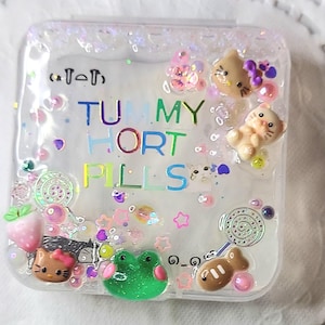 tummy hort pills medicine box medical mental health gift 2*2*1 inch mini vape cart storage stash decoden y2k junk case iridescent cutecore