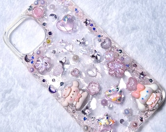 Handmade Decoden iPhone 14 Case – Y2K Gyaru Crystal Charms