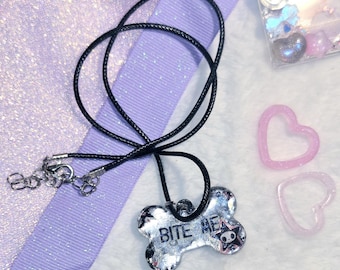 Handmade Resin Bone Necklace – "Bite Me" Skull Pendant, Alt Goth Accessory