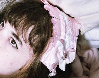 EGL Pink and White Clip-On Shoujo Headband Accessory - Handmade Ruffle Ita Headdress