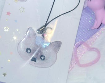 Snowshoe Cat Siamese Seal Point  Kitty Lovers Gift Epoxy Phone Charm Accessory - Hot Pink