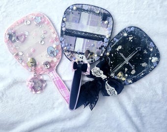 Decoden Handheld Mirror | Handmade Resin Mirror | Kawaii Goth Jirai Kei Vanity Accessory