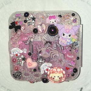 handmade decoden pill case | menhera yamikawaii jirai kei manga accessory 2*2 inches cart vape holder trinket box - pink