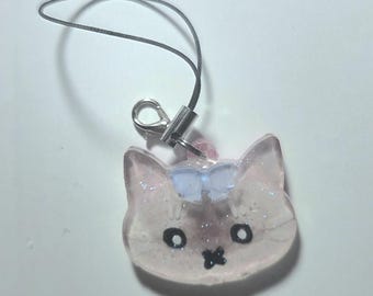 Snowshoe Cat Siamese Seal Point  Kitty Lovers Gift Epoxy Phone Charm Accessory - Hot Pink