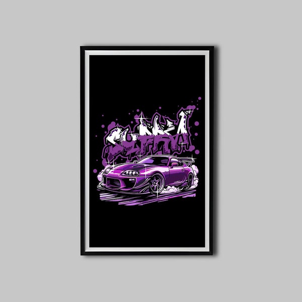 JDM Tuner Car Wall Art, Toyota Supra Instant Download Printable poster, High Resolution Graffiti Car Vector Gift for Men Street Racing