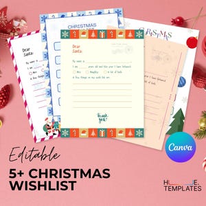 Lista de deseos navideños para niños, carta a Papá Noel, lista de deseos navideños para niños, lista de deseos navideños para niños, descarga instantánea, lista de deseos de regalos para imprimir