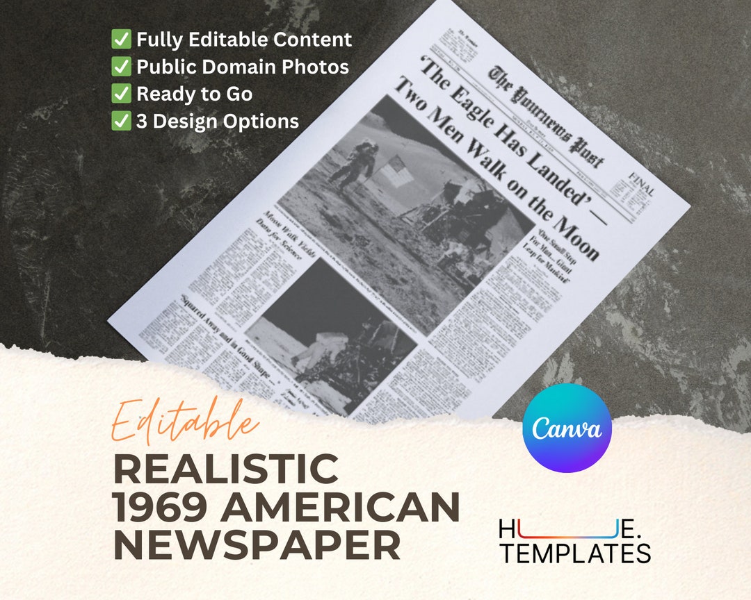 Realistic 1969 American Newspaper Canva Template, Printable, Prank ...