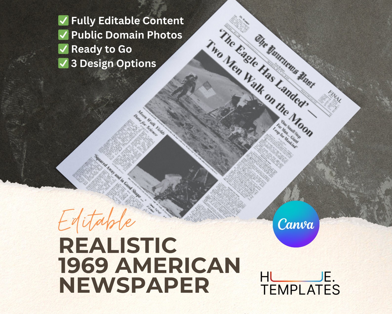 Realistic 1969 American Newspaper Canva Template, Printable, Prank ...
