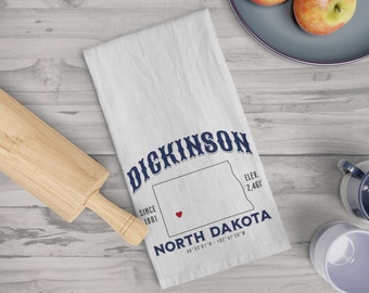Dickinson North Dakota Tea Towel, North Dakota Tea Towel, Kitchen Towel, Cotton Towel, Dish Towel, Flour Sack Towel