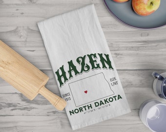 Hazen North Dakota Tea Towel, North Dakota Tea Towel, Kitchen Towel, Cotton Towel, Dish Towel, Flour Sack Towel