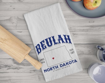 Beulah North Dakota Tea Towel, North Dakota Tea Towel, Kitchen Towel, Cotton Towel, Dish Towel, Flour Sack Towel