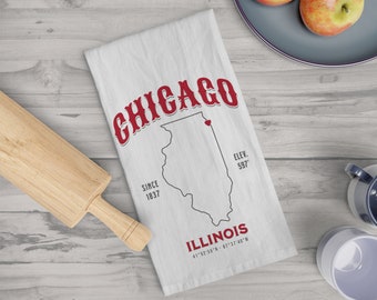 Chicago Illinois Tea Towel, Texas Tea Towel, Kitchen Towel, Cotton Towel, Dish Towel, Flour Sack Towel