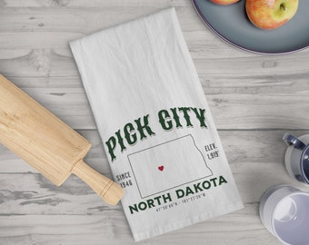 Pick City North Dakota Tea Towel, North Dakota Tea Towel, Kitchen Towel, Cotton Towel, Dish Towel, Flour Sack Towel