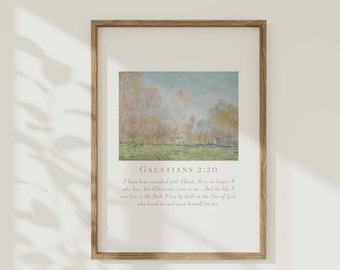 Gálatas 2:20 - Paisaje floral imprimible - Versículo bíblico vintage (descarga digital)