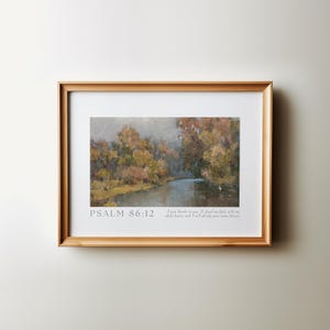Psalm 86:12 Herbst Landschaft Wandkunst, Vintage Psalm Printable, Dankbares Bibel Vers Poster, Christliche Bauernhaus Wohnkultur, moderne Schrift