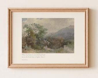 Psalm 61,2 Vintage-Bergmotiv zum Ausdrucken – Gedämpfte Landschafts-Schriftkunst (Digitaler Download)