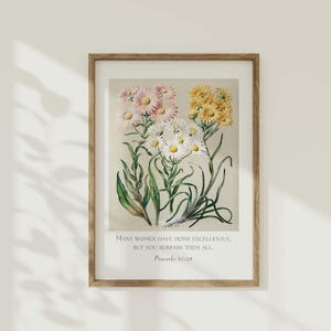 Proverbs 31:29 Daisy Printable, Wildflower Bible Verse Wall Art, Floral Gift for Mom, Vintage Scripture Art, Christian Women Quote
