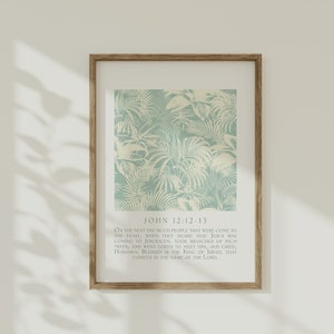 John 12:12-13 Wall Art, Palm Sunday Bible Poster, Botanical Bible Verse Print, Peaceful Christian Home Decor, Palm Leaf Scripture Printable