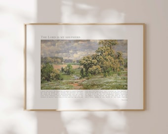 Psalm 23 – Vintage-Landschaftskunst: Bibelvers zum Ausdrucken (Digitaler Download)
