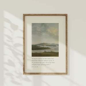 Río vintage imprimible de Juan 7: Arte bíblico con paisaje en tonos tierra (descarga digital)