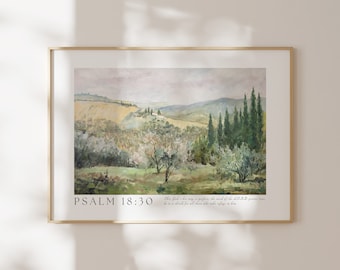 Psalm 18 Tuscan Landscape Wall Art, Nature Bible Verse Poster, Calming Scripture Quote, Vintage Printable, Christian Home Decor, Faith Gift