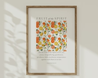 Fruit of the Spirit Citrus Wall Art, Galatians 5:22-23 Printable, Vintage Bible Verse Poster, Christian Home Decor, Encouraging Scripture d