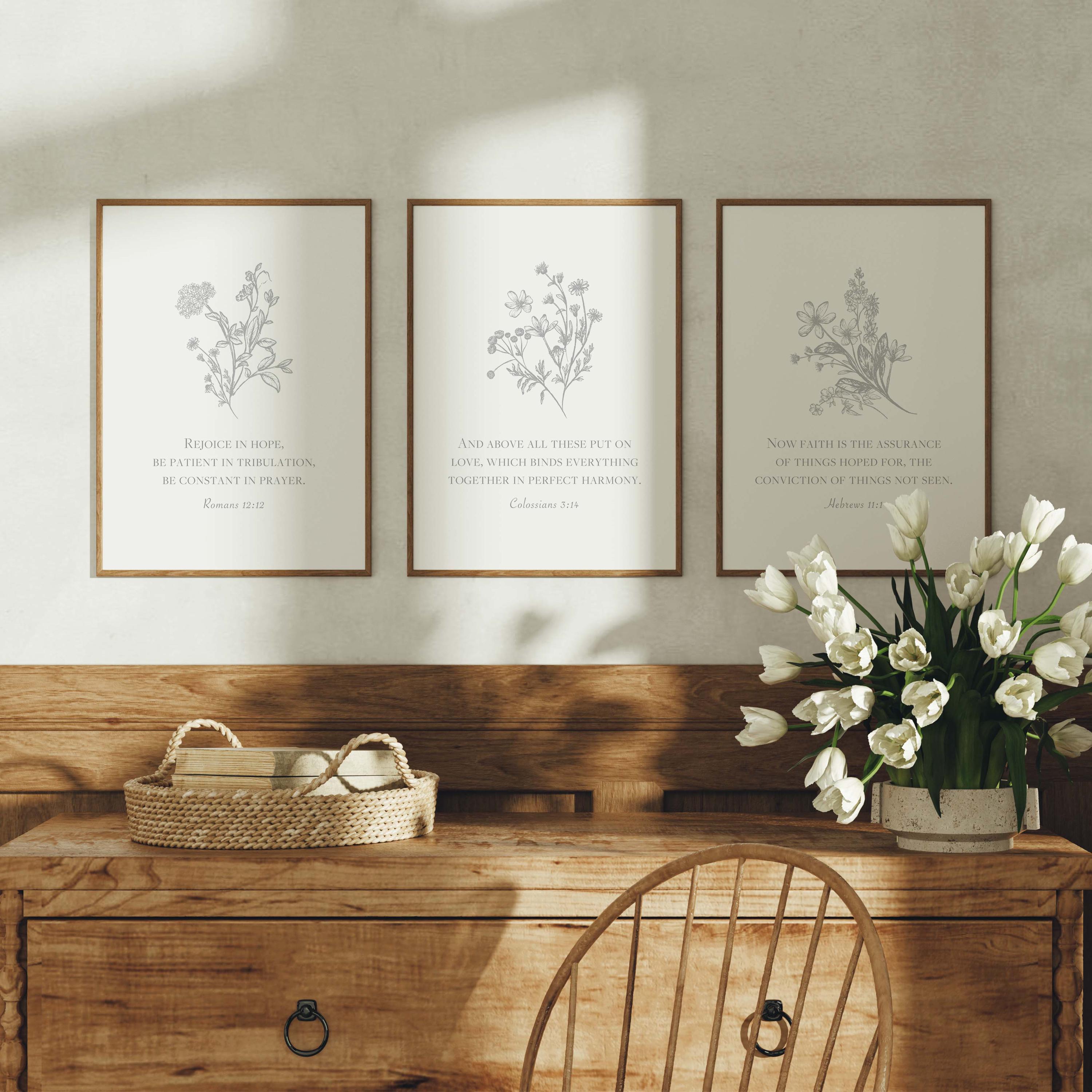 Christian Scripture Wall Art Set: Blue Wildflower Bible Verse Prints ...
