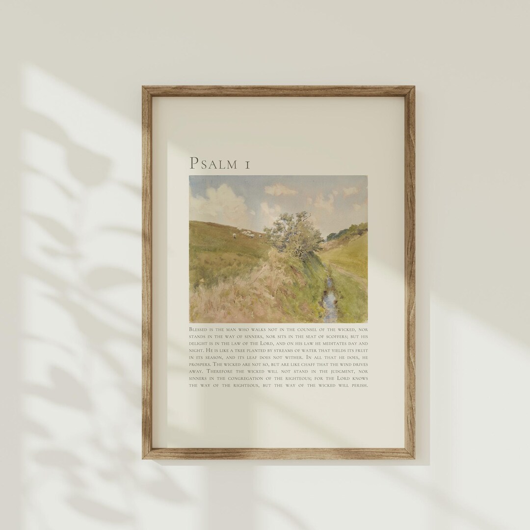 Psalm 1 Vintage Landscape Print: Spring Bible Verse Wall Art (digital ...