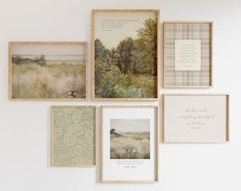 Vintage-Wandbild-Set mit floralen Bibelversen | 6-teiliges Set mit Wildblumen-Bibelversen (Digitaler Download)