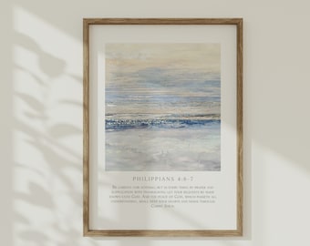 Philippians 4:6-7 Ocean Landscape Print, Coastal Bible Wall Art, Modern Scripture Print, Nautical Christian Home Decor, Instant Printable