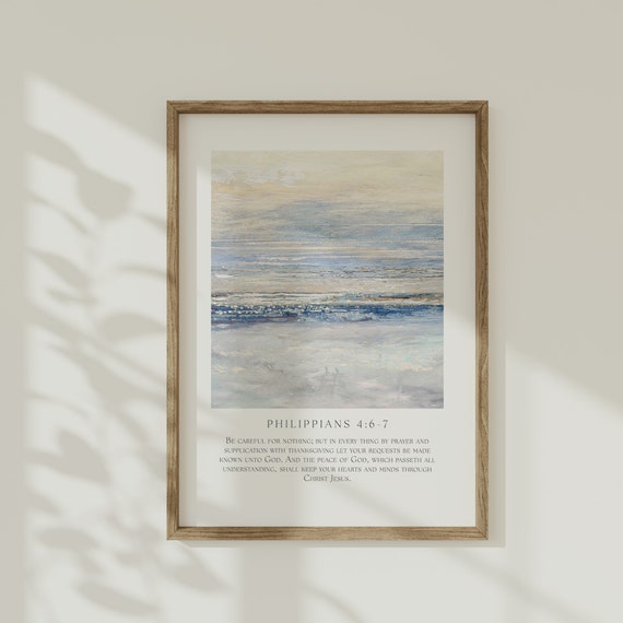 Philippians 4:6-7 Ocean Landscape Print, Coastal Bible Wall Art, Modern Scripture Print, Nautical Christian Home Decor, Instant Printable
