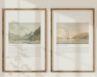 Küstenchristliche Bibelverskunst: Bergpredigt – Vintage-Druckset (Digitaler Download)