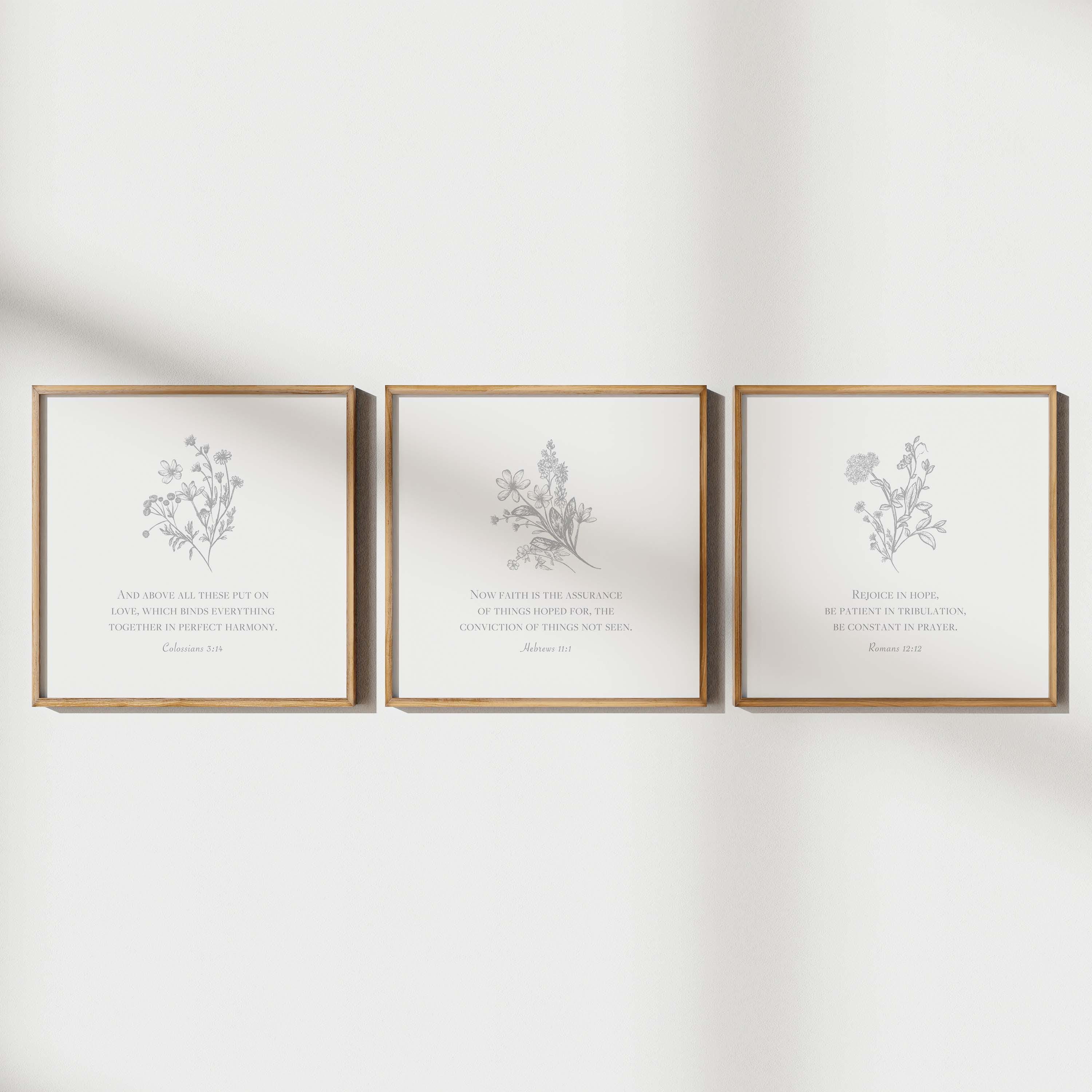 Christian Scripture Wall Art Set: Blue Wildflower Bible Verse Prints ...
